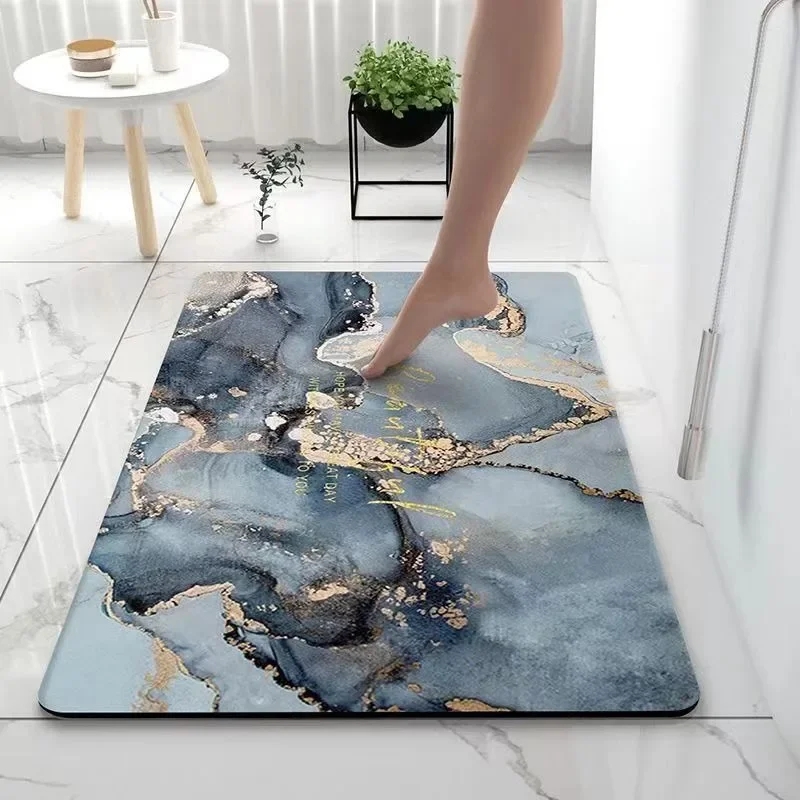 Bath Mat: Typographic Center, Marble Veined Print Rounded