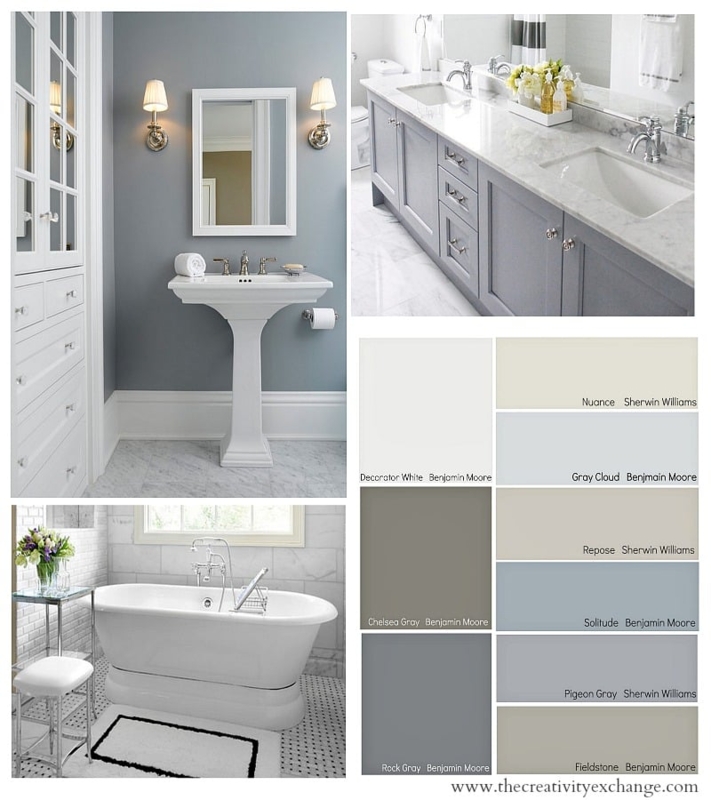 Bathroom Design Moodboard: Paint Color Palette & Gray Cabinet Ideas
