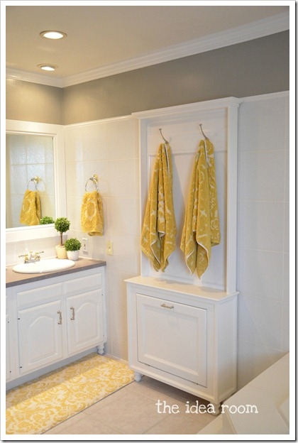 Bathroom Storage Cabinet Pull Out Hamper Integrated Towel Hooks