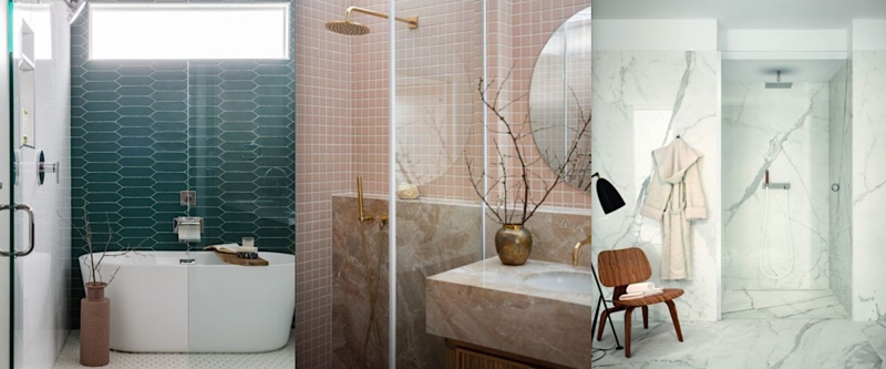 Bathroom Tile Ideas: Green Vertical Hexagon & Pink Mosaic Patterns