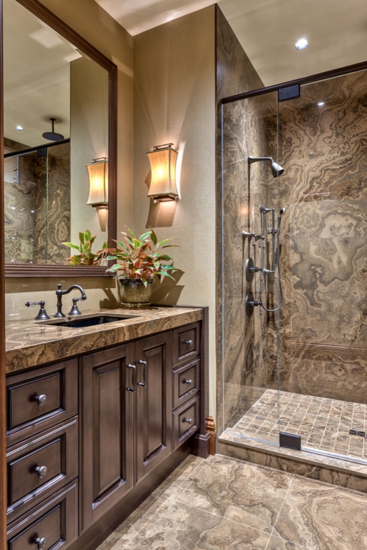 Bathroom Vanity in Dark Espresso with Coordinated Stone Surfaces