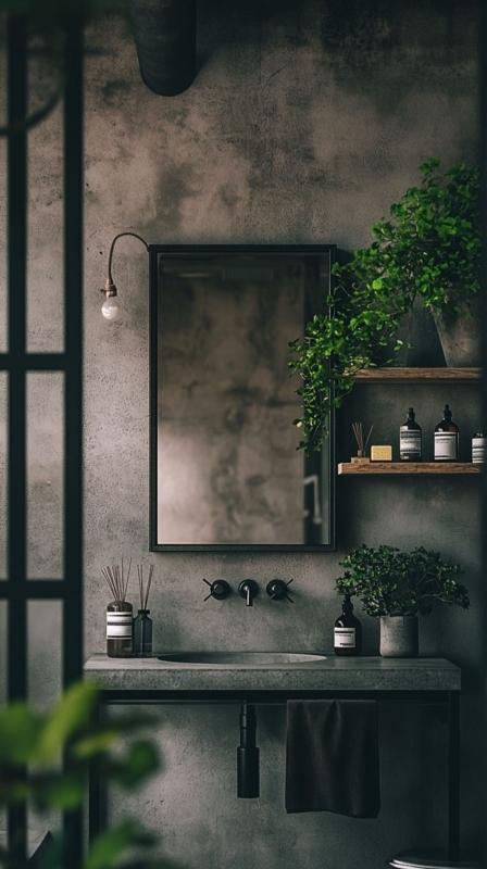 Bathroom Vanity Model with Concrete Design and Matte Black Fixtures