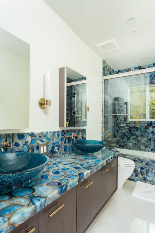 Bathroom Vanity with Agate Surfaces & Vessel Sinks