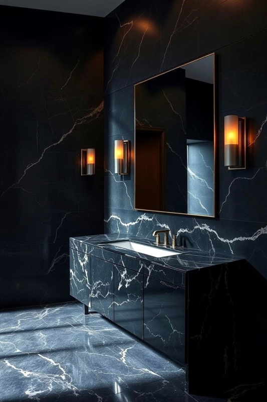 Bathroom Vanity with Integrated Stone Sink and Marble Design