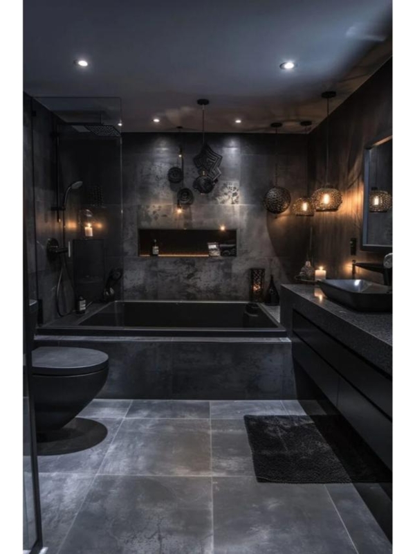 Bathtub with Illuminated Wall Niche and Amber Accent Lighting
