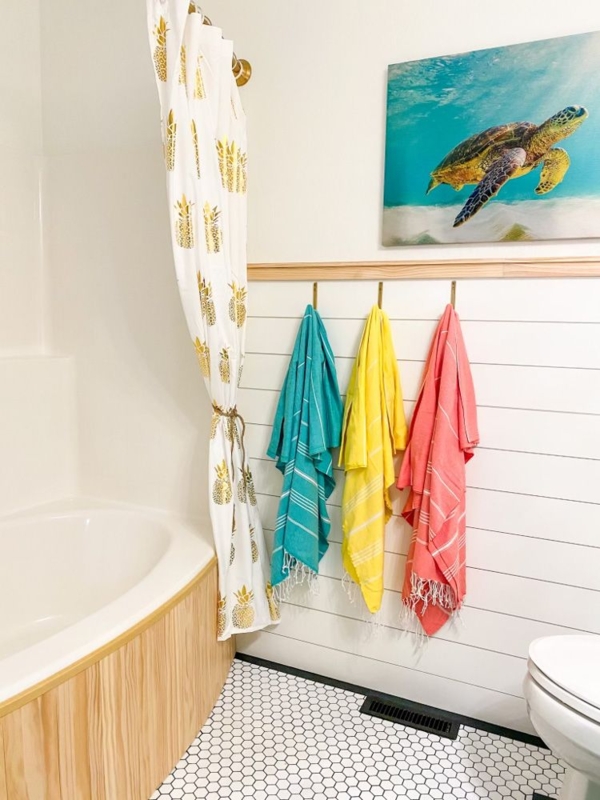 Bathtub with Shiplap Accent Wall & Wood Wrapped Surround