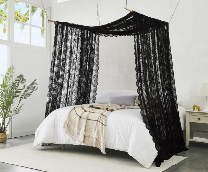 Bed Canopy: Black Lace Scalloped Edges Modern Gothic Bedroom Ideas