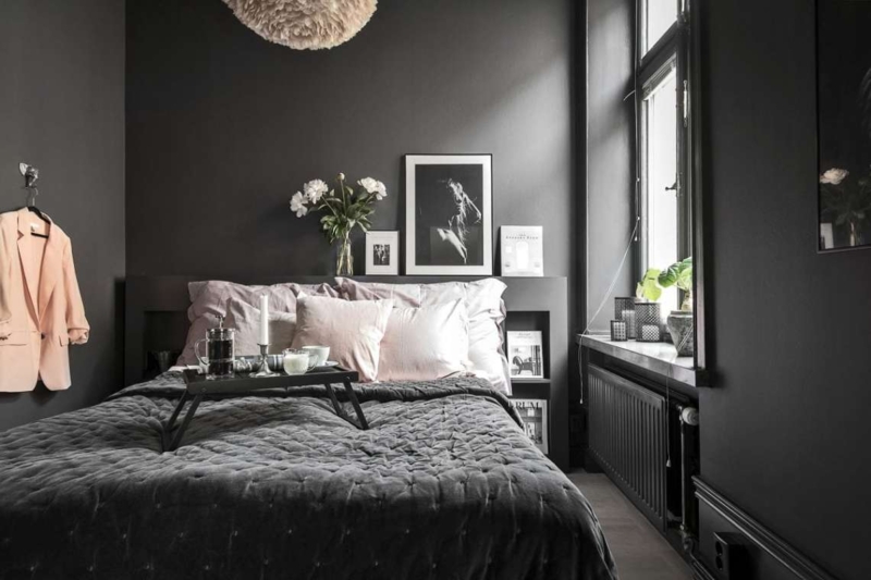 Bed Integrated Headboard Storage Quilted Charcoal Bedding Moody