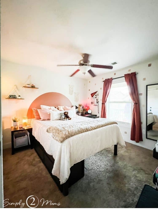 Bed Painted Wall Arch Rust Colored Curtains Layered Textiles Boho