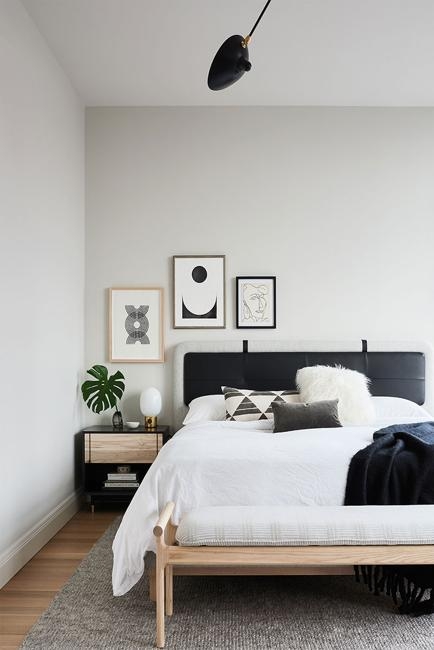 Bed Strapped Black Headboard Mixed Media Gallery Wall Modern