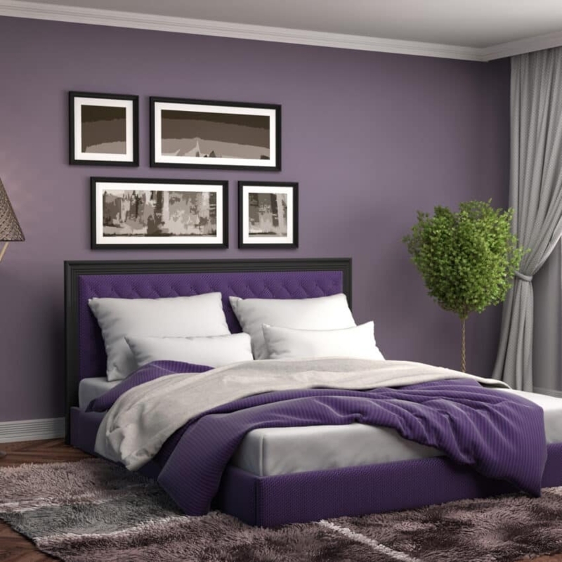 Bed Tufted Purple Headboard Textured Shag Rug Modern Glam Decor Ideas