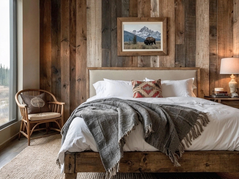 Bed with Nailhead Trim Headboard and Textured Charcoal Throw Blanket