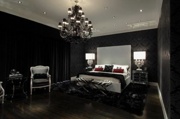 Bedroom Decor: Damask Wallpaper Zebra Benches Luxury Gothic Styling