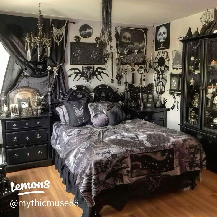 Bedroom Decor: Maximalist Skeletal Motifs Vintage Gothic Bedroom Ideas