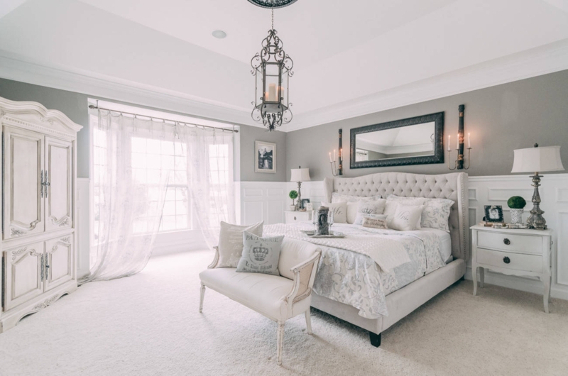 Bedroom French Country with Tall Ornate White Armoire