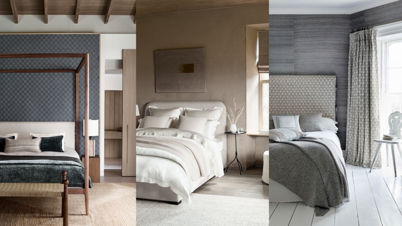 Bedroom Moodboard Layered Textural Walls Four Poster Bed Zen Style