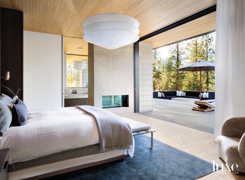 Bedroom Wood Plank Ceiling Indoor Outdoor Flow Modern Zen Decor