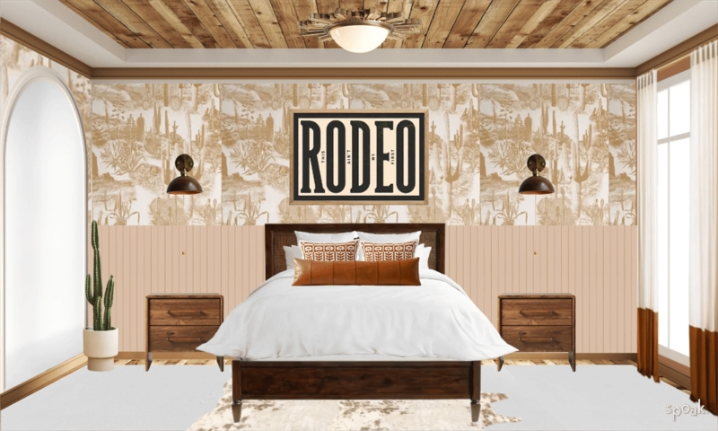 Beige Western Bedroom Ideas featuring Desert Landscape Wallpaper