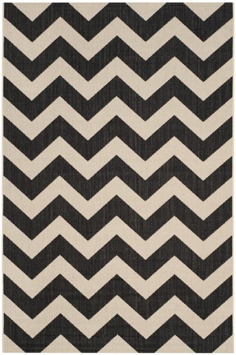 Black and Cream Woven Chevron Patio Area Rug Transitional.
