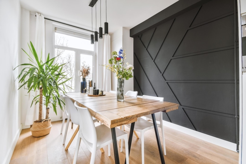 Black Dimensional Geometric Accent Wall Kit for Dining Spaces