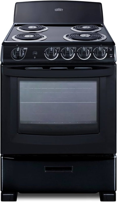 Black Finish Electric Range with Coil Burners and Front Mounted Knobs