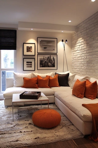 Black Floor Lamp Design with White Brick Feature Wall