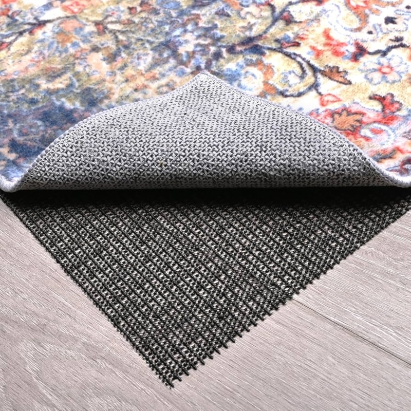 Black Perforated Mesh Rug Pad, Waffle Weave Non-Slip Gripper for Hardwood