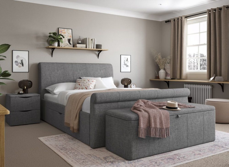 Blush and Charcoal Storage Bed with Matching Sleigh Ottoman Set