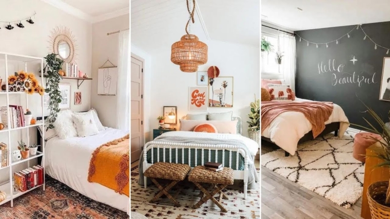 Bohemian Teen Bedroom Ideas with Chalkboard Accent Wall