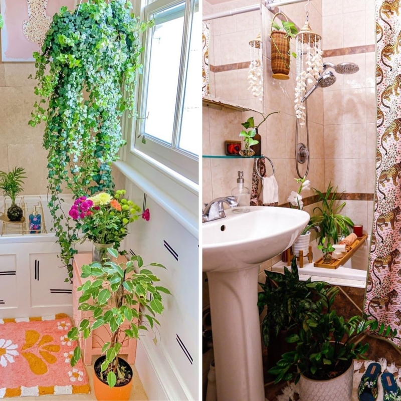 Boho Bathroom Decor with Indoor Jungle and Hanging Plants