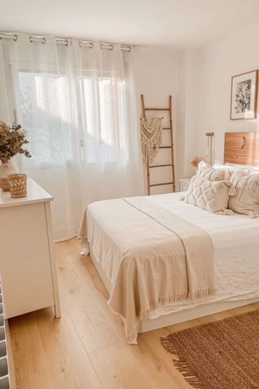 Boho Bedroom Decorative Ladder Sheer Curtains Monochromatic Palette