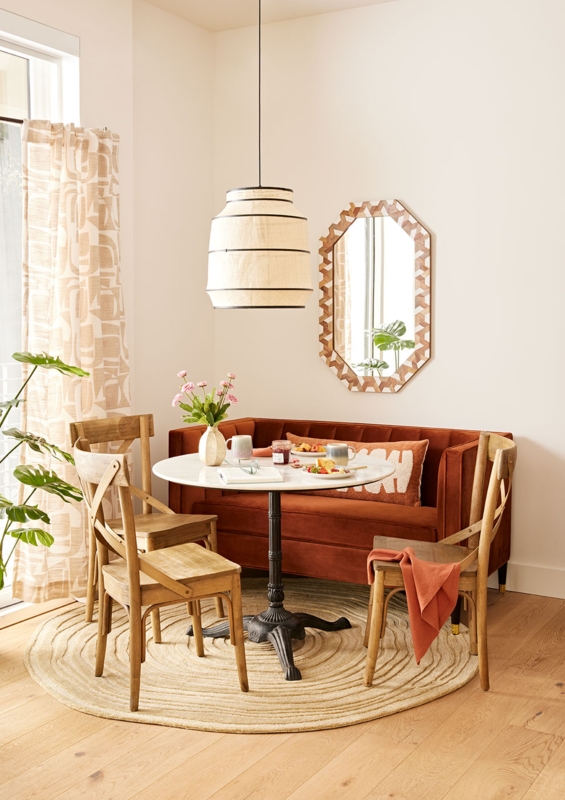 Boho Breakfast Nook featuring a Rust Velvet Settee