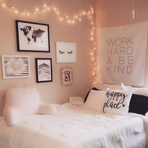 Boho Chic Bed with Fairy Lights Wall Decor Styling
