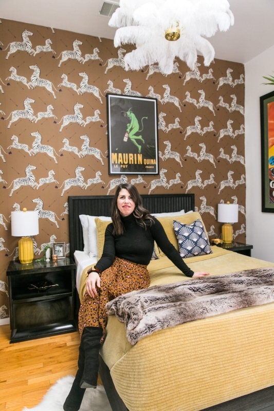 Bold Zebra Print Wallpaper Ideas with Mustard Bedding
