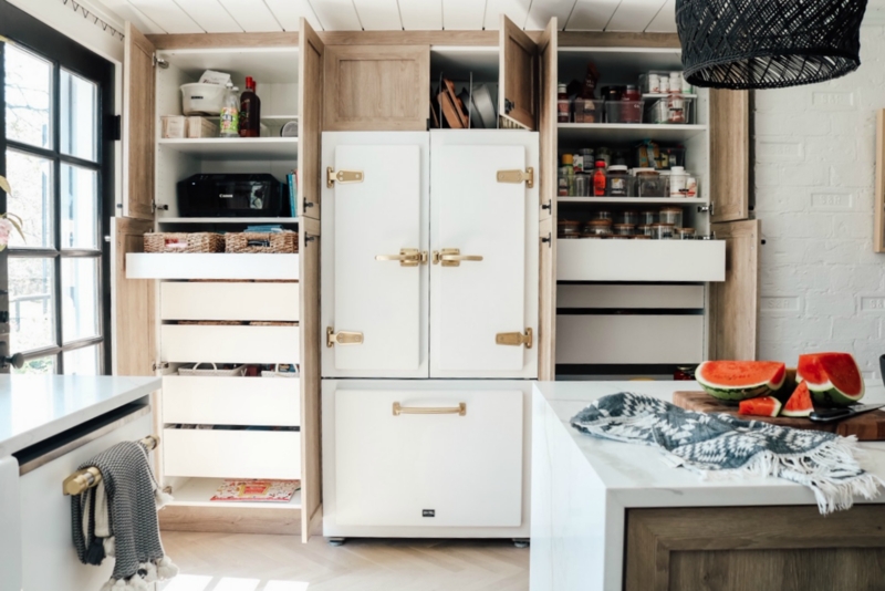 Bottom Freezer Refrigerator with Vintage Style and Brass Hardware