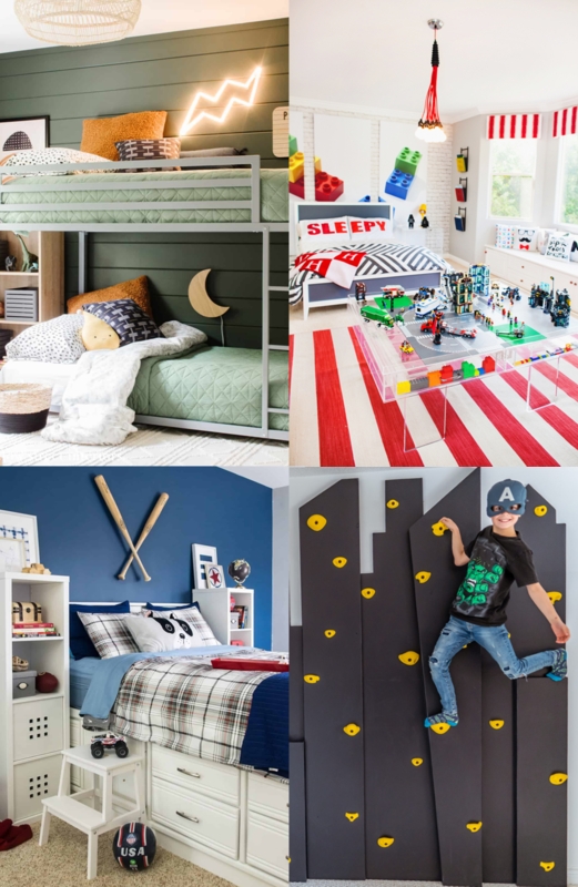 Boys' Bedroom Inspiration with Cityscape Climbing Wall
