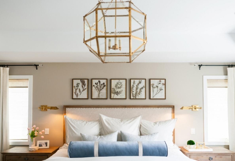 Brass Swing Arm Wall Sconce Botanical Art Gallery Geometric Pendant