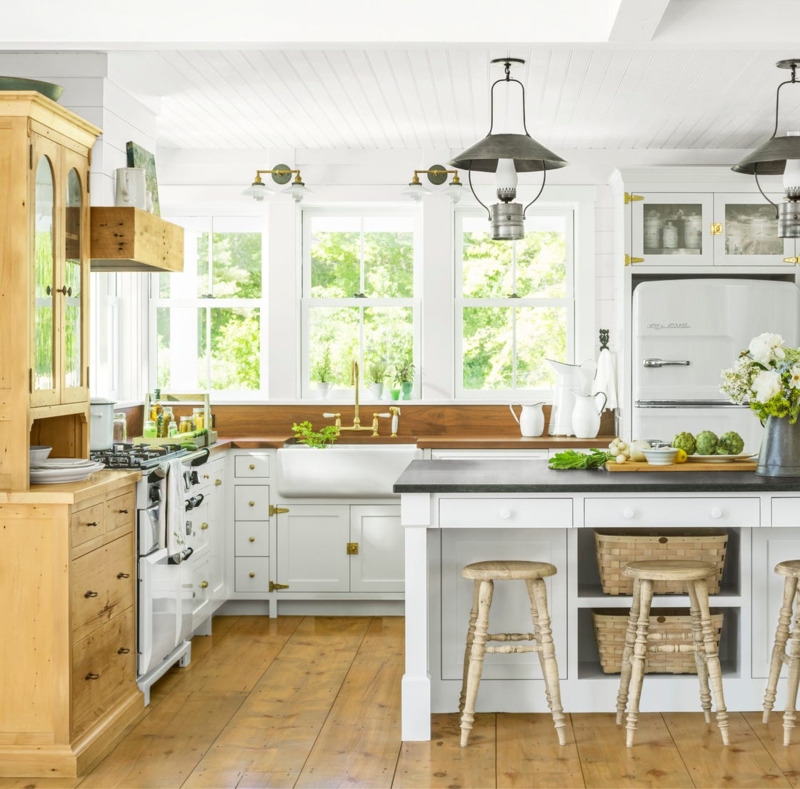 Bright White Farmhouse Kitchen Apron Front Sink and Vintage Appliances