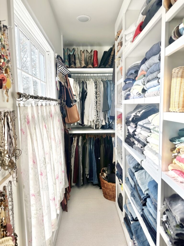 Built In Closet Shelving with Floor to Ceiling Vertical Shoe Storage