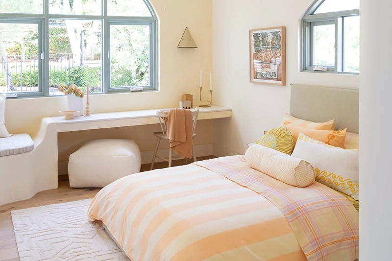 Built-In Desk: Arched Window & Peach Color Palette