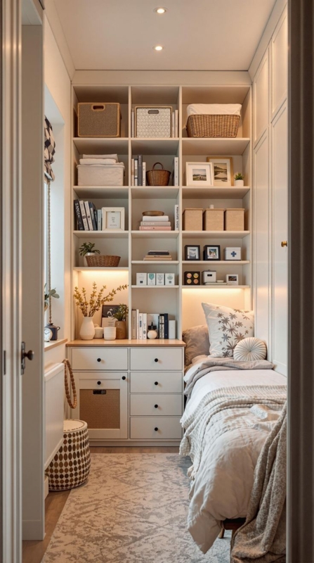 Built-In Storage: Cream Floor-to-Ceiling Cabinets and Daybed Nook