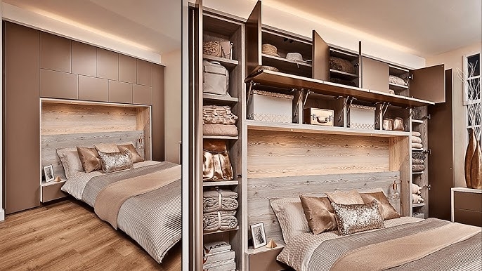 Built-In Storage with Integrated Bed and Modern Taupe Bedroom Cabinetry