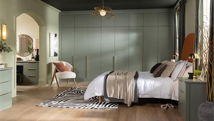 Built In Wardrobe Sage Green Charcoal Ceiling Zebra Rug Modern Zen