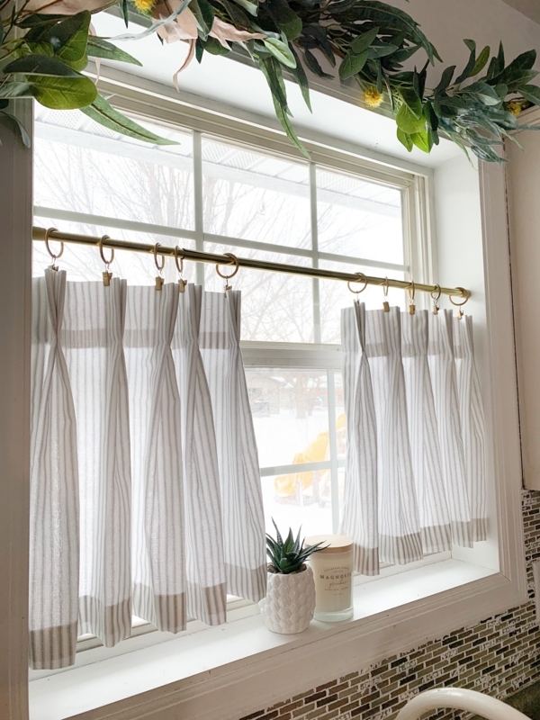 Cafe Curtains: Ticking Stripe Pleated Tiers with Brass Clip Rings & Rod