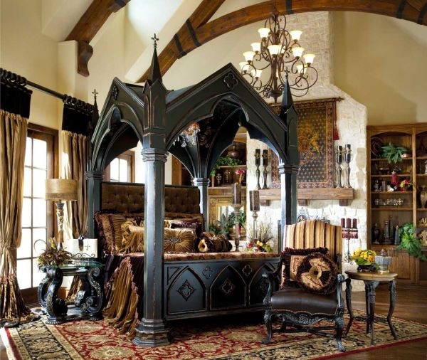 Canopy Bed: Arched Cathedral Silhouette Gothic Revival Master Bedroom