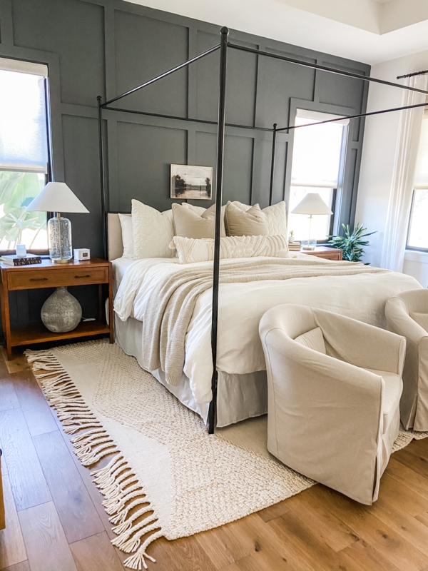 Canopy Bed Metal Frame with Geometric Wall Paneling