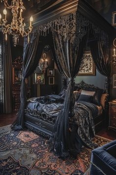 Canopy Bed: Ornate Carved Wood Maximalist Gothic Bedroom Decor Ideas