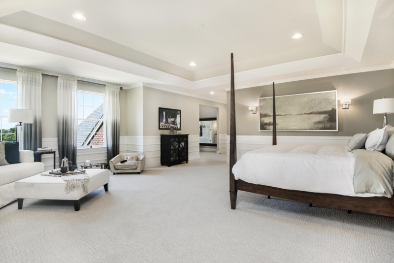 Canopy Bed with Ombre Curtains and Wainscoting, Transitional Style