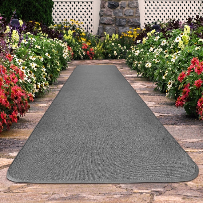 Carpet Runner: Extra Long Charcoal Gray Ribbed Texture Low Profile