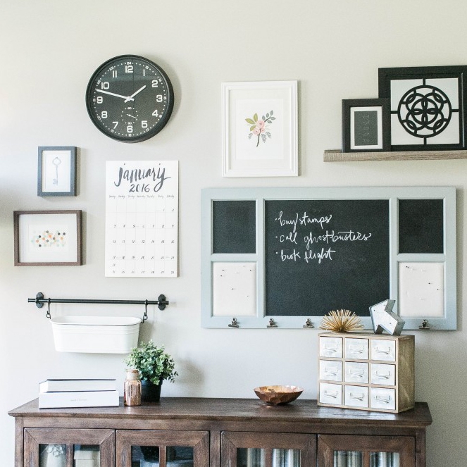 Chalkboard Organizer Command Center with Mixed Frame Gallery Wall Layout